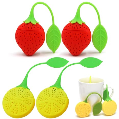 KASESSS 4 Stück Teesieb Lustig, Silikon Tee Ei, Teesieb für Losen Tee, Tee Sieb Modellierung von Obst, Teeei für Losen Tee Lustig, Tea Infuser für Teekannen, Tassen, Teeflaschen, für Teeliebhaber