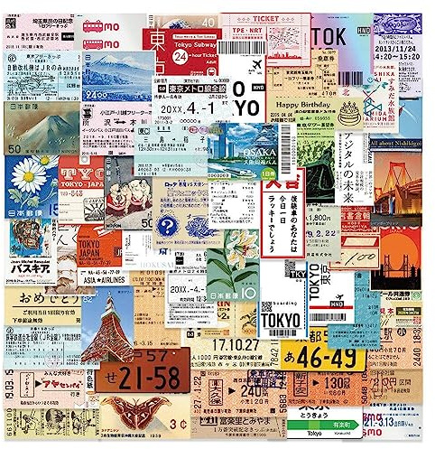 Tsffae 60 Teile/Satz Japanische Postkarte Ticket Stil Stempel Aufkleber Schreibwaren Reise Tagebuch Gepäck wasserdichte Helm Aufkleber