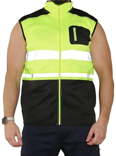 ANZEE Men's Hi Viz High Visibility Bodywarmer Sleeveless Fleece Gilet Jacket | Hi Vis Workwear Security Safety Wear Waterproof Full Zip Waistcoat Vest Top for Men’s S-XXL (UK, Alpha, M, Yellow)