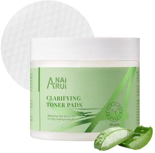 ANAiRUi Almohadillas de tóner para el Rostro con Ácido Azelaico, Ácido Salicílico, Hamamelis, Aloe Vera, para pieles grasas y con acné, 50 almohadillas