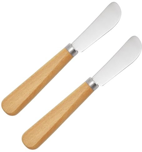 LacusMare Butter Knife Set of 2 – 7 Beechwood Handle Butter Knives for Butter, Cheese, Jam, Cream Cheese, Toast, Pastry, Sandwich – Stainless Steel Spreader Knives