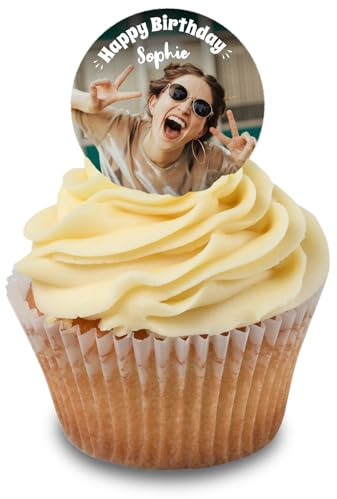 Cakeshop Cupcake Personalisierte Essbare Kuchenaufleger Mit Wunschtext | Personalisieren Sie Bild & Text | Für Geburtstage & Feiern | Zuckerguss- & Oblatenpapier-Optionen