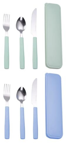 Uego de Cubiertos Acero Inoxidable, 6 Piezas con Estuche, para Oficina, Escolar, Viaje y Acampar