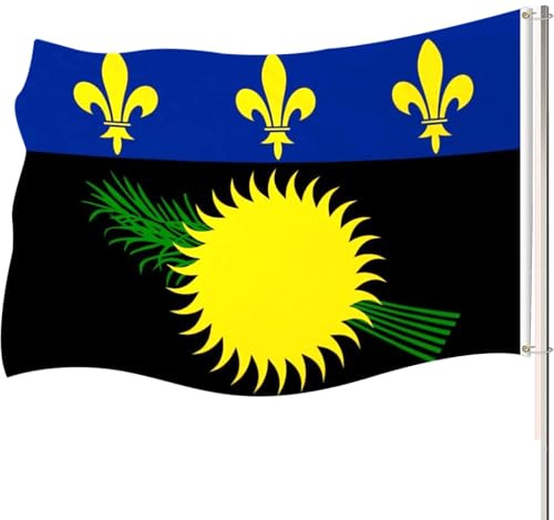 90x150cm Drapeau de la Guadeloupe avec 2 Boutons en laiton Drapeau des Départements Français d'outre-mer Drapeaux Décoratifs Intérieur Extérieur Convient Pour les Célébrations