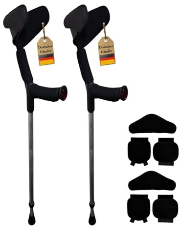 2x Krücke mit Polster von FabaCare, Softgriff Magic-Soft, Unterarmgehstütze mit Softgrip, Gehhilfe höhenverstellbar, leichte Gehstütze, Unterarmkrücke bis 130 kg, Schwarz