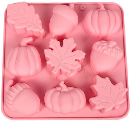 JchEnye 1 Stück Herbst rosa Silikon Schokolade Form Ahornblatt, Eichel und Kürbis Form 3D Schokolade Süßigkeiten Form für Herbst Thanksgiving Ernte Thema