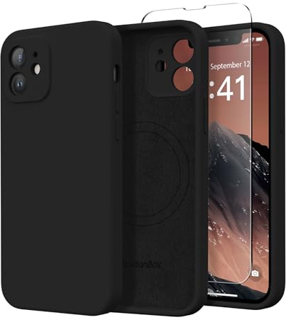 SuydanBox Magnetische Hülle für iPhone 12, kompatibel mit MagSafe, [Vollständiger Kameraschutz] [Displayschutzfolie] Stoßfeste Silikon-Schutzhülle für iPhone 12 6,1 Zoll, Schwarz