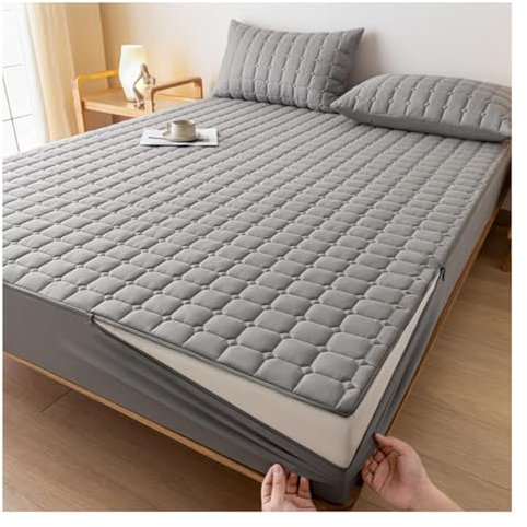 Yekuhe Coprimaterasso Matrimoniale con Cerniera 160x190/180x200 Copri Proteggi Materasso Imbottito, Singolo Proteggi Materasso con Angoli Letto Traspirante Lenzuolo Lavabile(Gray,90x190+25cm)
