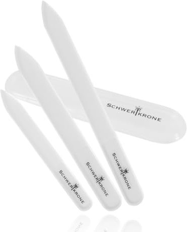 SCHWERTKRONE® 3er Set Glasnagelfeilen [SCHONEND & LANGLEBIG] - Glasfeile für Nägel hochwertig - Nagelfeile Glas für Naturnägel - Nail File Set Nagel Feilen - Nagelfeile Set mit Etui (abwaschbar)