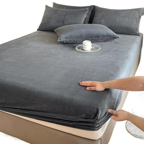 Frottee BettwäSche Warme und Dicke elastische Spannbettlaken, einfarbig, Verstellbarer Flanell-Wintermatratzenbezug, Samtbettwäsche, Größen 90/160/180/200 Matratzenbezug(Dark Grey,80x200x25cm)