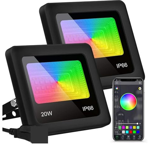 Proiettori per esterni, Luci Di Inondazione A LED RGB Da 20 W Proiettori Intellinti For Esterni 16 Milioni Di Colori 20 Modalità For Paesaggio, Giardino, Festa