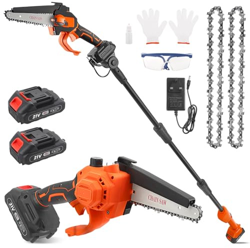 2-in-1 Cordless Pole Saw & Mini Chainsaw 6 Inch, Powerful Electric Chain Saw with Auto Oiler, 2*1500mAh Battery, 7.8ft Long Reach Extension Pole Pruner,Handheld Pruning Shears for Tree Branch Trimming