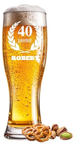 Weizenglas graviert 40. Geburtstag 0,5l mit Wunschtext Name Jahr oder Spruch - Individuelles Bierglas für besondere Anlässe wie Geburtstag, Jubiläum, Vatertag oder Feier - Gravur frei wählbar