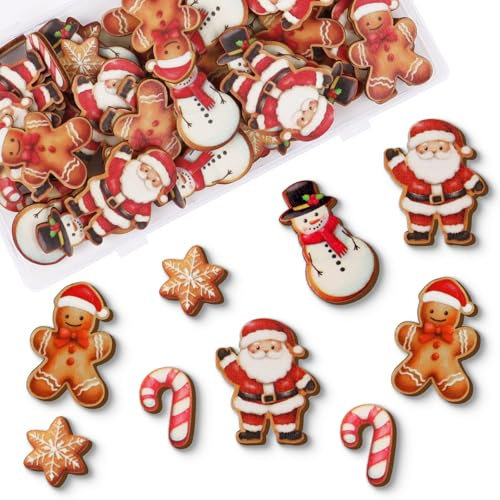 BETESSIN Streudeko Weihnachten Holz - 60 Stück Bunte Konfetti mit Lebkuchenmann Design - Weihnachts Tischdeko Holz - Weihnachtsdeko zum Basteln Weihnachten