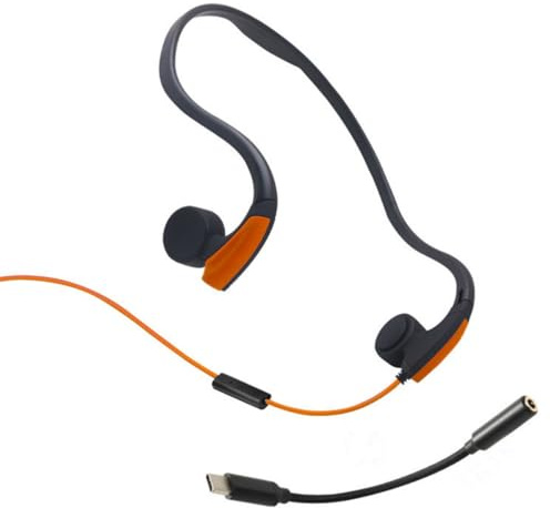 OZSSD Trådbundna benlednings hörlurar, öppna öronhörlurar med typ C förstärkare adapterkabel, svettbeständigt headset för löpning, cykling, vandring, orange