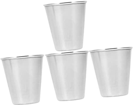 LABRIMP Gobelet Pratique 70ml en Acier Inoxydable 4 Pièces | Ambiance Bavaroise, Argenté, Forme Unique Créative et Exquise, pour Whisky, Café et Boisson