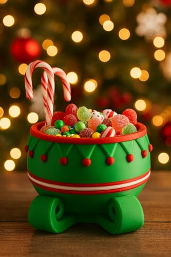 Christmas Elf Bowl, 18cm Decorative Holiday Sweet & Snack Dish, Green and Red Festive Container