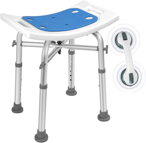 FREEAMG Shower Chair, Adjustable Height Shower Stool with Suction Grab Rail