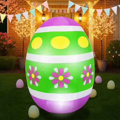 3FT Colorful Giant Easter Egg Inflatables Outdoor Decorations, Painted Eggshell with Build-in LED Light, easter blow up yard decorations for Indoor, Outdoor, Garden, Party, Holiday, Lawn