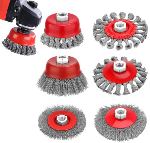 6Pcs Angle Grinder Wire Brush Set, M14 Thread for 115mm Sander Heavy Duty Wire Wheels for Rust Paint Removal, Weld Cleaning Metal Grinding