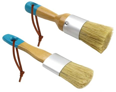 2 Pcs Chalk Paint and Wax Brush Set, Bristle Paint Brushes, Furniture Painting and Waxing, Round Flat Brushes