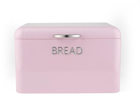 Salter Retro Bread Bin, Pink Steel, Embossed Lettering | Large capacity for loaves and rolls, countertop storage, protects from air and light, smooth wipe-clean finish