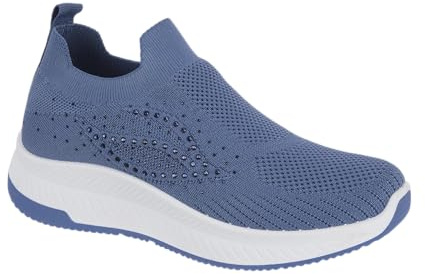 Urban Jacks Ladies Casual Comfort Summer Breathable Lightweight Flexible Slip-On Sock Rainbow Trainer Shoe Sizes 4-8 (Denim 2, UK Footwear Size System, Adult, Women, Numeric, Medium, 7)