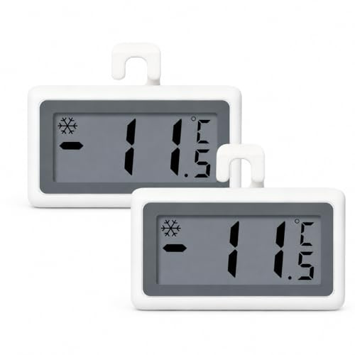 2 Pack Waterproof Fridge Thermometer with Large LCD Display | Magnetic Hook Design Fridge Temperature Monitor, Mini Indoor Outdoor Thermometer for Kitchen Refrigerator Freezer Cooler