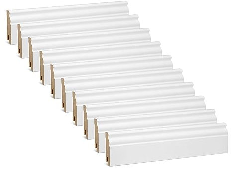 Vorteilspack KGM Hamburger Sockelleiste ECO Altberliner Profil – Weiß folierte MDF Fußbodenleiste Kurzlänge – Maße: 2200 x 19 x 60 mm – 10 Stück