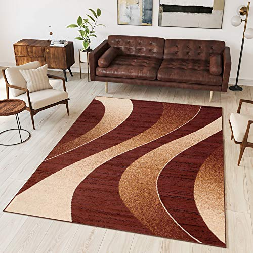 TAPISO Dream Teppich Wohnzimmer Modern Wellen Streifen Braun Beige Creme Leicht Meliert Schlafzimmer Esszimmer Gästezimmer ÖKOTEX 200 x 300 cm