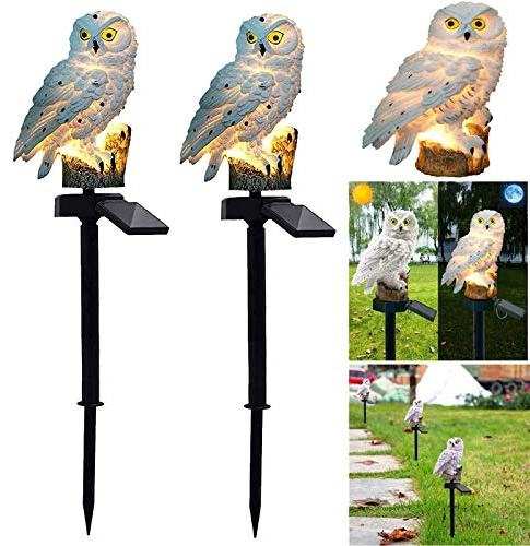 ALLOMN Solar Rasen Lampe, Outdoor Solar Licht Garten Dekoration Lampe Wasserdichte Weg Rasen Garten Lampen Eule Design (Weiß 2 Stck)