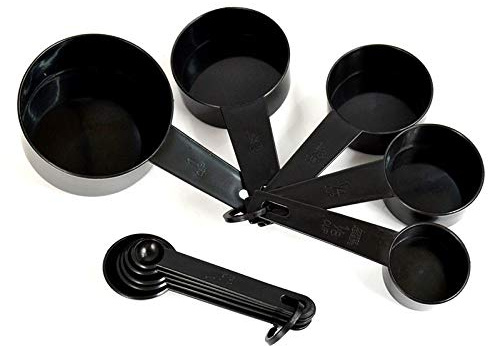 10 PC Vasos y cucharas de plástico duraderos para cocina Varias capacidades para cocinar pasteles para hornear Café Negro