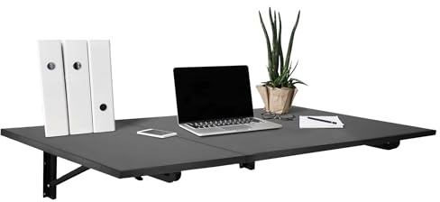 Mount-It! Heavy Duty Drop Down Table, Wall Mounted Drop Leaf Tables 45x15x7 Inches, Collapsible, Folding Workbench for Home Office, Laundry Room, Garage, Basement Bar, Study or Kitchen (Black)