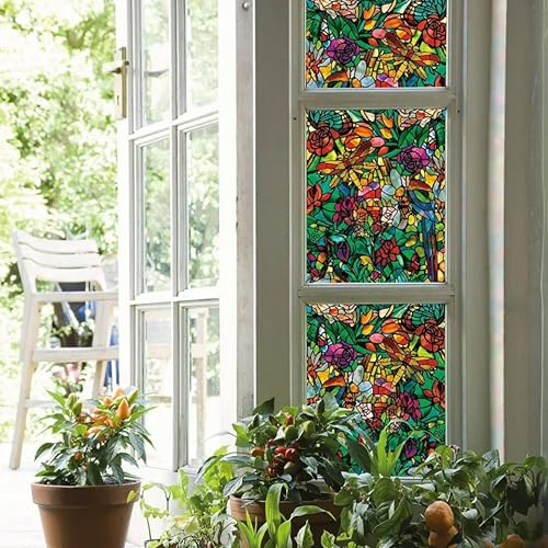 d-c-fix Window Privacy Film Tulia Stained Glass Static Cling Removable Two Way Day and Night Sun UV-Blocking Decorative Vinyl Covering for Home Door Bathroom Decal Sticker 26.5 x 59