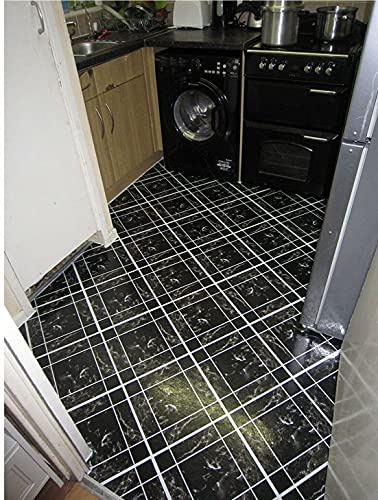 50 VINYL FLOOR TILES: Black/Grey Marble SELF-STICK