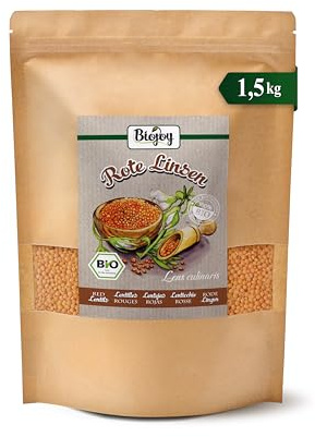 Biojoy Lenticchie rosse BIO, secche e intere, 1,5 kg | Dalla Turchia, naturali, ideali da cucinare