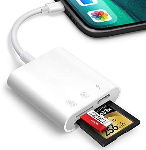 Oyuiasle SD Card Reader for iPhone iPad, Trail Game Camera SD Card Reader Viewer,Memory Card Reader Adapter with SD & MicroSD card slots,Plug and Play