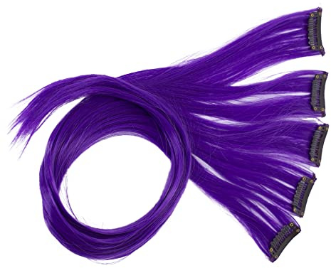 CAISHA 60cm 5 Parti Colorato Ciocca Meches Clip In Extension Extension Per Capelli Lisci Capelli Lunghi Parrucchino Viola BST107
