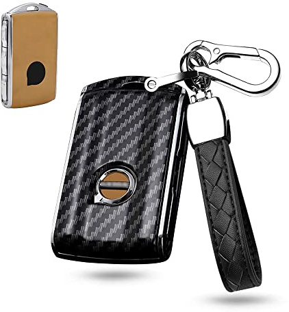 HIBEYO Smart schlüsselhülle ABS Autoschlüssel Hülle Schutzhülle für S80 S90 XC40 XC90 V90 V70 C30(nur Keyless Go) Schlüsselbox Funkschlüssel Schlüsselanhänger-Kohlefaser schwarz