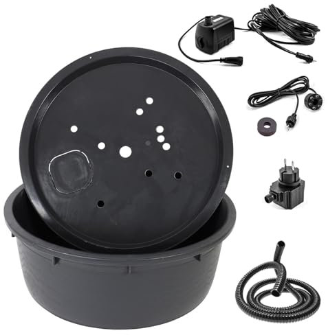 CLGarden Springbrunnenbecken Set mit 150 Liter Becken und 88cm GFK Abdeckung Springbrunnen Pumpe SP1 DIY LED Beleuchtung