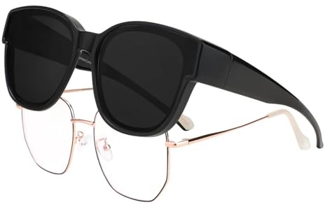 FEISEDY Überzieh Sonnenbrille Polarisiert für Brillenträger B2922 | Fit-Over Überbrille, für Damen Herren, Verspiegelte Linsen, UV400 Schutz