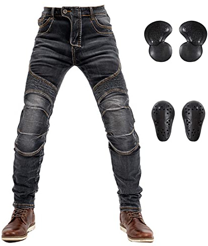 GEBIN Motorradhose Herren, Schutzhose, Aramidfaser Jeans Herren Motorrad, mit 2 Paar Abnehmbare Pads (Schwarz, XL)