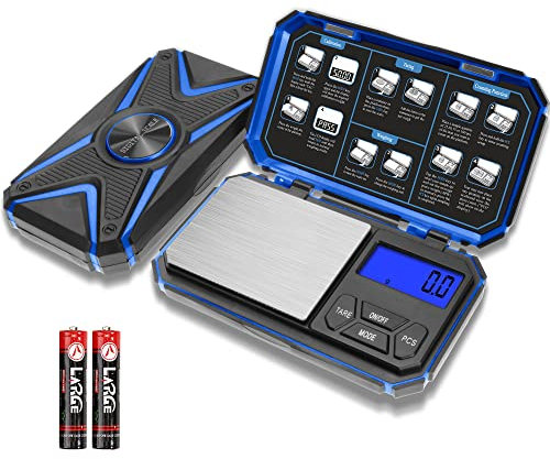 UNIWEIGH Digital Pocket Scale 1000g/0.1g, Small Digital Precision Gram Scales, Precision Gram Scale,Jewelry Scale, Kitchen Scale Great for Food, Powder, Coins (Battery Included)-Blue