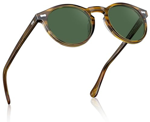 CARFIA Polarisierte Sonnenbrille Herren Runde Fahrenbrille mit Lederetui | Schöne Männer Brille mit angenehmer Abdunkelung, Leicht, Tägliche UV Schutz, Für Autofahren, Angeln, Wandern