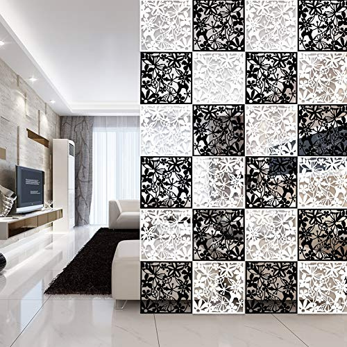 Yizunnu Lot de 24 paravents de séparation de pièce à suspendre, panneaux de sécurité en PVC, panneaux pliables à suspendre 40 x 40 x 0,08 cm (12 blancs + 12 noirs), Blanc,noir, 40x40x0.08cm