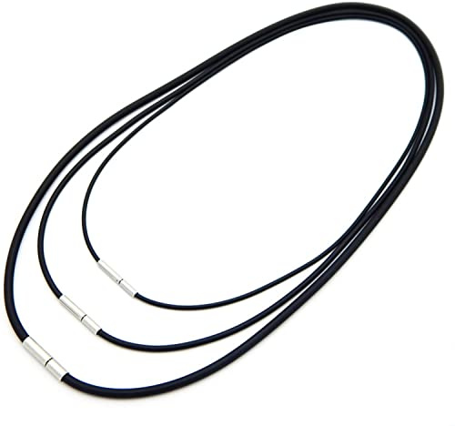 Aleasha Halskette Schwarz Kautschuk Set 3 STÜCKE Herren Damen Kette LäNge 45 50 55cm VerfüGbar AnhäNger ZubehöR Schmuck Geschenke 1.5mm 2mm 3mm
