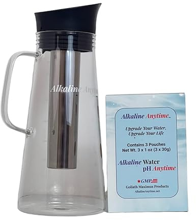 Jarra de filtro de agua alcalina con infusor, jarra de vidrio con tapa de 1,5 L, filtros alcalinos de pH 9,5, jarra de té, vidrio de borosilicato, jarra de infusor (caja de 3 unidades (filtros de 30