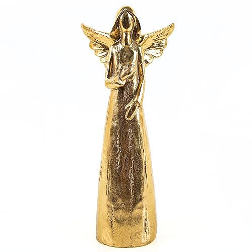 Große Engel-Figur: Weihnachtsfigur Deko, Engelfigur Weihnachten, Advent & Winter, Schutzengel, Dekofigur zum Hinstellen, Weihnachtsdeko Stehend Innen, Weihnachtsengel Dekoration Groß, Gold, 24 cm