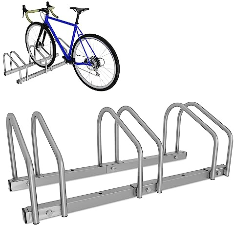 Ansobea Fahrradständer für 3 Fahrräder 35-55 mm Reifenbreite,Fahrradständer Boden,Fahrrad Ständer Einfache Montage Fahrradständer Stahl Verzinkt,Fahrradständer Mountainbike 70.5x32x26cm Silber