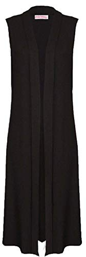 Tease Ladies Sleeveless Maxi Long Length Boyfriend Cardigan Collared Top Long Floaty